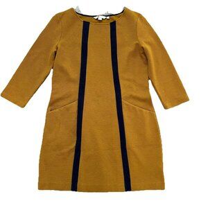 Boden Anita Ottoman Shift Dress Size 6P Gold Blue Ribbed Pullover Pockets Mini